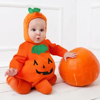 0-2 години новородено тиква ританки руно бебе Onesie сладък дълги ръкави Хелоуин косплей костюм бебе гащеризон бебе облекло
