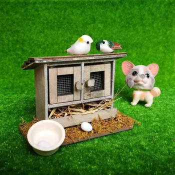 1/12 миниатюри Dollhouse дървена симулация пиле кокошарник декорация мини пиле кооп за кукла декорация аксесоари