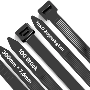 100 пакет черен кабел цип тежкотоварни 12 инча, 7.6 мм силни пластмасови телени връзки с 70 кг якост на опън, UV устойчиви