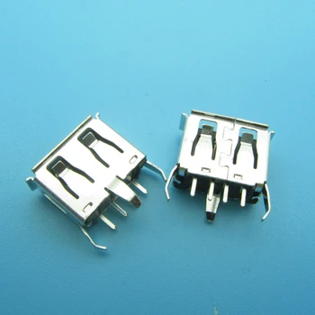 200PCS Тип плосък ъгъл (180 градуса) женски USB PCB конектор гнездо, USB жак щепсел 3 крака + 4 пинов