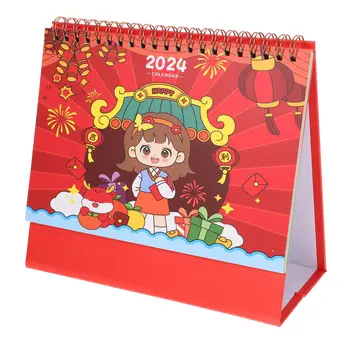 2024 Месечен настолен календар Карикатура печат Постоянен флип бюро календар Ежедневно планиране Настолен офис студентски календар