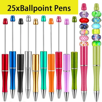 25 бр. пластмасови пера химикалки многоцветна химикалка мъниста писалка за дете студент офис училище направи си сам вземане