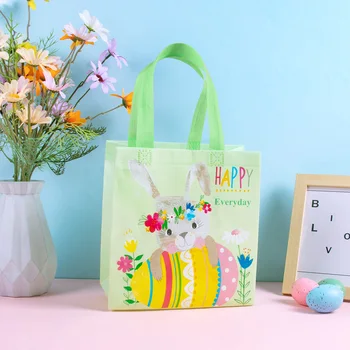 4Pcs/Set Честит Великден нетъкани чанти Зелен розов заек яйце модел водоустойчив подарък бонбони чанти Великденско парти декорация доставки