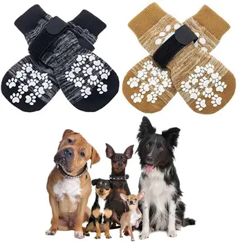 4Pcs Чорапи против хлъзгане на кучета с регулируеми презрамки Водоустойчив лапа протектор чорапи куче сцепление чорапи за вътрешни дървени подове