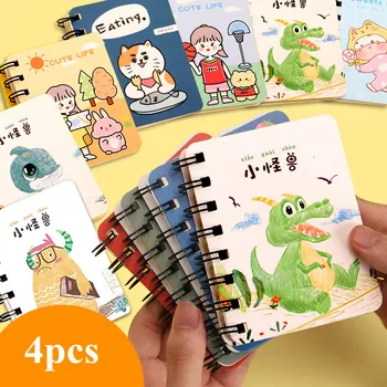 4pcs Kawaii мини бележник за деца малки джобни спирални бележници Memo Pad за училище Офис Travel Journal Home Present Supplies