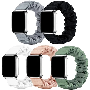 5 Pack Scrunchie Съвместим за Apple Watch Band 38mm 40mm 41mm, мека сладка печатна еластична кърпа за iWatch 8 7 6 5 4 3 2 1 SE
