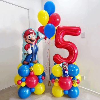 53pcs/set Супер Марио балон за рожден денНадуваема играчка 32inch номер балон снимка подпори Детско парти Честит рожден ден декорации