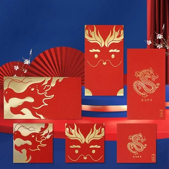 60 бр. Китайска Нова година Червени пликове Нова година Късметлийски пари Червени пликове за годината на дракона 2024