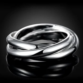 925 стерлинги сребро прости три кръга пръстени за жени размер 5/6/7/8/9/10 луксозно модно парти сватбени аксесоари бижута подарък