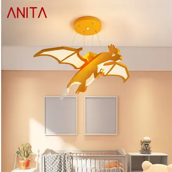 ANITA Детска динозавърска висулка лампа LED творческа оранжева анимационна светлина за детска стая Детска градина Регулируемо дистанционно управление