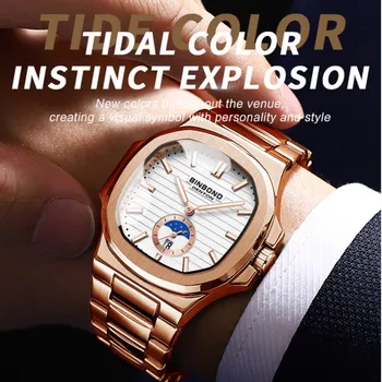 BINBOND мода топ марка луксозна неръждаема стомана часовник мъже водоустойчив седмица дата часовник спортен часовник мъже кварцов ръчен часовник B1786