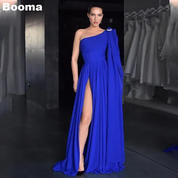 Booma Blue шифон арабски официални рокли за жени едно рамо нос вечерни рокли високо крак цепка парти абитуриентски рокли Дубай 2024