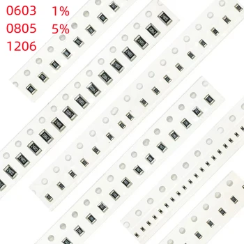 C 100 бр 1% 0603 0805 1206 SMD резистор 0R ~ 10M 1 / 4W 82 150 22 330 Ohm 1.6M 1.8M 2M 2.2M 2.4M 2.7M 3M 3.3M 3.6M 3.9M 4.3M 4.7M