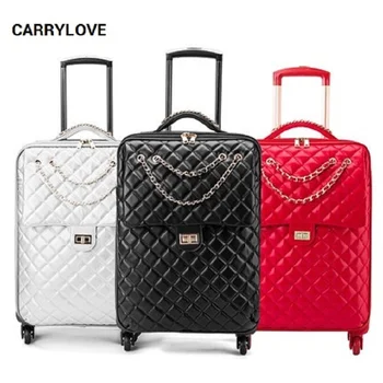 CARRYLOVE Висококачествена мода Благородна Персонализирана 20/24 инчов размер PU подвижен багаж Spinner марка пътуване куфар