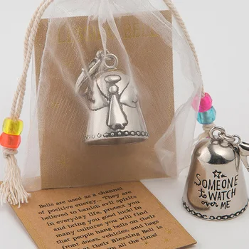 Creative Blessing Bell Good Luck Ornament Crafted Tiny Silver Bell with Card Gifts Декорация за превозни средства Врати Раници Ключове