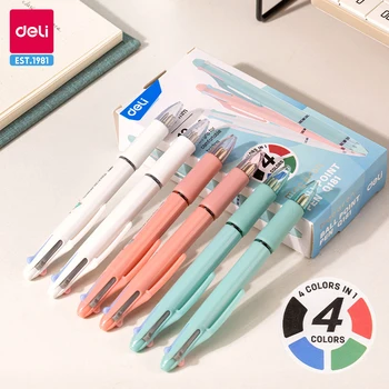Deli химикалка 4 цвята 12 бр многоцветна писалка 1.0mm прибиращи се химикалки многофункционални писане училище канцеларски материали