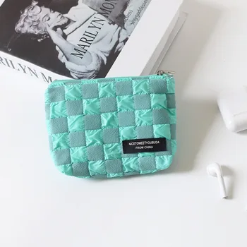 Design Sense цветен контраст карирана монета чанта сладък мини преносим студент монета слушалка за съхранение малка чанта