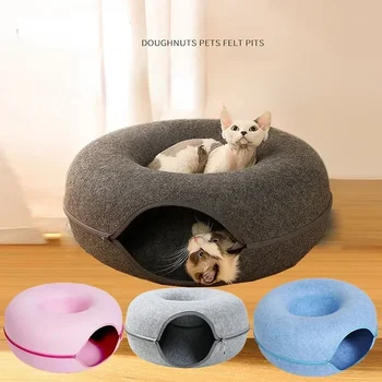 Donut Pet Cat Tunnel Interactive Play Toy Котешко легло Порове с двойна употреба Заешко легло Тунели Вътрешни играчки Котки Къща Коте Тренировъчна играчка