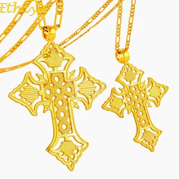 Ethlyn голям/малък златен кръст огърлица за жени/мъже добър стил златен цвят етиопски кръстове чар висулка Eeligion бижута подарък