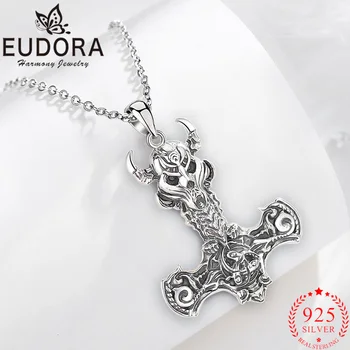 Eudora 925 стерлинги сребро чук на Тор Viking огърлица реколта череп амулет висулка мъже жени фини бижута Хелоуин подарък