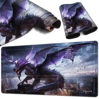Fantasy Purple Lightning Dragon Card Playmat за MTG Trading Card Game Настолна игра със зони за TCG Playmat и друга игра на карти