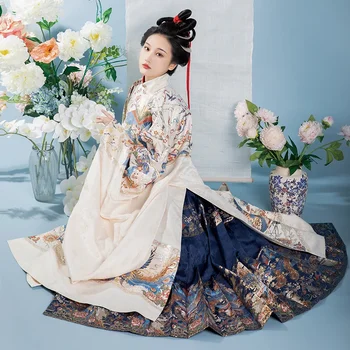 FengJianLin оригинален Ming династия имитация грим цвете кон лицето пола жени китайски традиционна бродерия ханфу поли