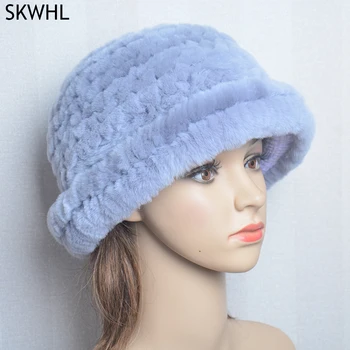 Fur Зимна шапка за жени 100% Real Rex Rabbit Fur Hat Rex Rabbit Fur Caps Lady Winter Warm Luxury Headwear Дамски кожени шапки