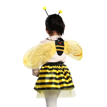 H9ED 4Pcs/Set Детски фееричен костюм Комплект Калинка Пчелен блясък Сладко крило Райета Слоесто Tu