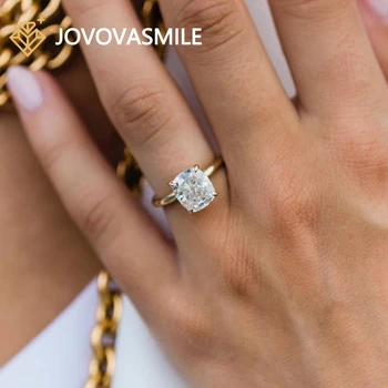 JOVOVASMILE Moissanite стерлинги сребърен женски пръстен 2.8 карата 9x8mm леко удължена натрошен лед хибридна възглавница нарязани