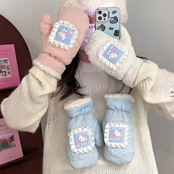 Kawaii Sanrio аниме ръкавица сладък Hello Kitty зимата топло удебеляване висящи врата стил ръкавица езда предотвратяване на студени подаръци за момичета