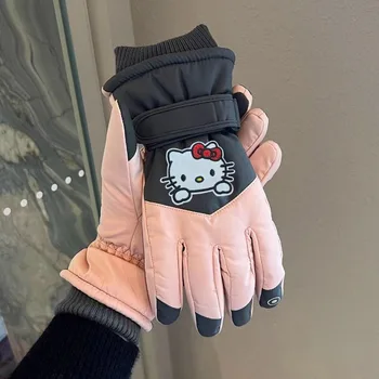 Kawaii Sanrios Ръкавици Hello Kittys Ски езда Топла ръкавица Мека студентка момичета Зима сняг сладък открит ски ръкавици деца подаръци