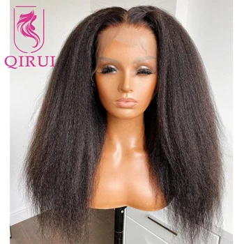 Kinky Straight Full Lace Wig 130-180Плътност Груба италианска Yaki Straight HD пълна дантела перуки за човешка коса за жени