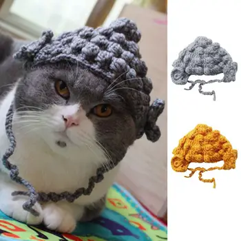 Light Pet Headgear Soft Funny Handmade Buddha Hat for Cats Cute Pet Cosplay Headgear with Imitation Yarn Dress Up for Feline