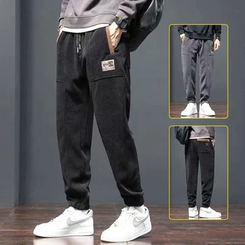 M~5XL Есенни панталони Мъже Multi-джобове шнур памук случайни писта Pant мъжки хлабав прави панталони за бягане спортно облекло