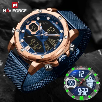NAVIFORCE Луксозни мъжки часовници Светещ цифров циферблат Водоустойчива стоманена каишка Мода Мъжки часовник Ръчни часовници Relogio Masculino