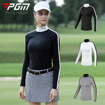 PGM жени голф риза дами пачуърк дълъг ръкав бельо момиче еластични топли голф тениски мода стойка яка тънък върховете