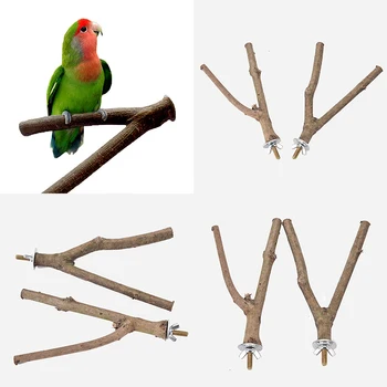 Pet Parrot Raw Wood Fork Stand Rack Toy Hamster Branch Perches for Bird Cage