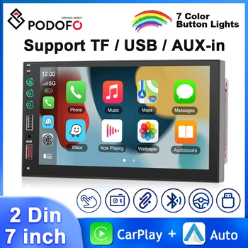 Podofo 7'' 2Din Car Radio MP5 плейър Кабелен Carplay Android Auto мултимедиен плейър Mirror Link Bluetooth AUX универсален автомобилен стерео