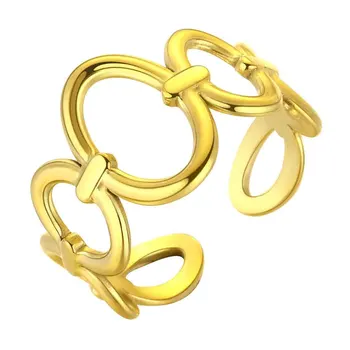QIAMNI реколта пънк неръждаема стомана овален отворен пръстен за жени мъже злато цвят геометричен кръг пръст пръстени страна бижута подаръци