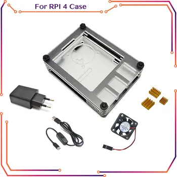 Raspberry Pi 4 case kit with heat sink & Охлаждащ вентилатор & type-c USB кабел с превключвател за включване / изключване & Захранване RPI107