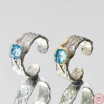 S925 стерлинги сребърни пръстени за жени мъже нова мода нередовни лава текстура модел позлатени топаз пънк бижута безплатна доставка