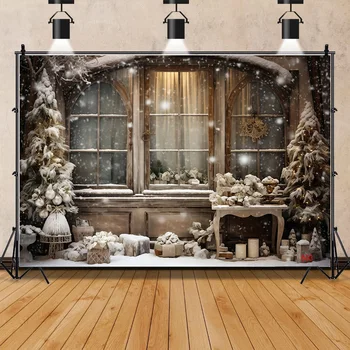 SHUOZHIKE Коледа камина фотография фонове Нова година бонбони комини магазин топка прозорец студио фон WW-57