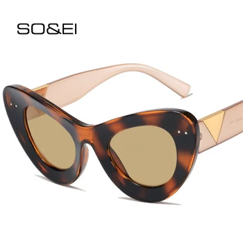 SO&EI Ретро котешко око жени слънчеви очила мода марка дизайнер нитове декорация ясно обектив очила мъже тенденция слънчеви очила UV400
