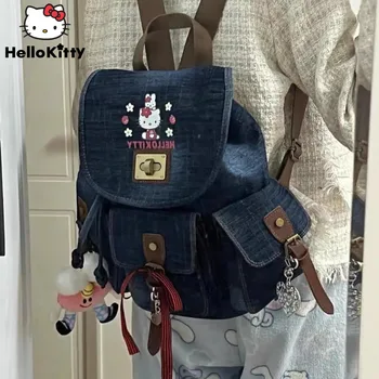 Sanrio Hello Kitty ретро жени каубой раница Y2k сърце форма верига пикантен момиче рамо чанта корейски сладък печат студент ученическа чанта