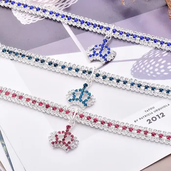 Simple Bling Pet Rhinestone Collar Color Crown Pendant Cat Necklace High-end Puppy Jewelry for Cat and Dog Pet Accessories