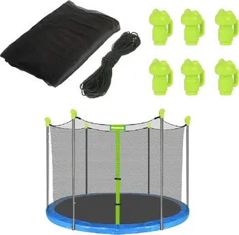 Trampoline Net Replacement Safety Enclosure Net с регулируеми ремъци за 6 прави полюса кръгла рамка батут, 6 полюсни капачки (