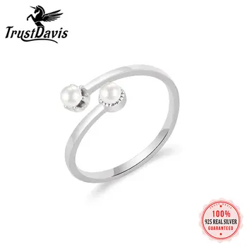 TrustDavis Real 925 стерлинги сребро сладък синтез перла INS отваряне пръстен за жени дама рожден ден подарък фини бижута LB173