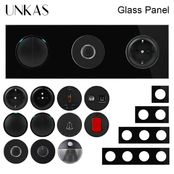 UNKAS Черен стъклен панел Бутон за включване / изключване на превключвателя Footlights Двупосочен сензорен димер Двоен USB вентилатор DIY модули Безплатна комбинация
