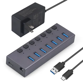 USB3.0 сплитер 7Port зареждане мулти-интерфейс HUB с превключвател и захранване-US