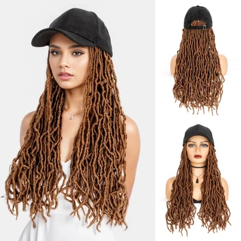 WIGERA синтетична плетена бейзболна шапка 30# перука мека Nu Faux Locs перуки за коса разширения с шапка за афро черни жени за ежедневна употреба